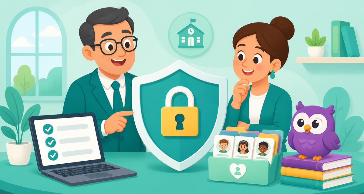 School staff reviewing student data protection