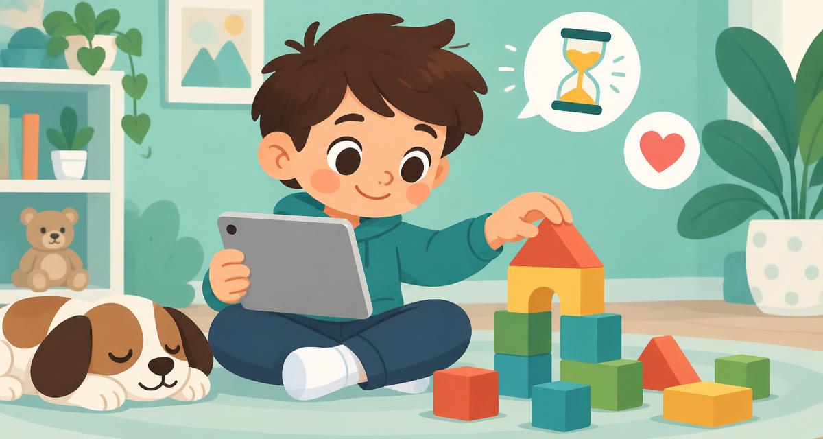 A child combines a tablet with building blocks